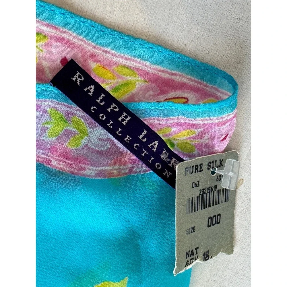 Ralph Lauren Collection Black Label Silk Floral Square Scarf Turquoise Blue 20in